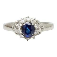 Pt900 プラチナ サファイア0.86ct ダイヤ0.15ct フラワーモチーフ リング 指輪 レディース 13.5号 【中古】