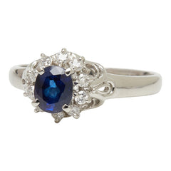 Pt900 プラチナ サファイア0.86ct ダイヤ0.15ct フラワーモチーフ リング 指輪 レディース 13.5号 【中古】