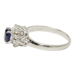 Pt900 プラチナ サファイア0.86ct ダイヤ0.15ct フラワーモチーフ リング 指輪 レディース 13.5号 【中古】