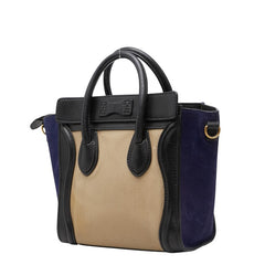 セリーヌ ラゲージ ナノショッパー ハンドバッグ ベージュ ブラック ネイビー スウェード レザー レディース CELINE 【中古】