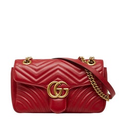 グッチ GGマーモント 斜め掛け チェーン ショルダーバッグ キルティング 443497 レッド ゴールド レザー レディース GUCCI 【中古】