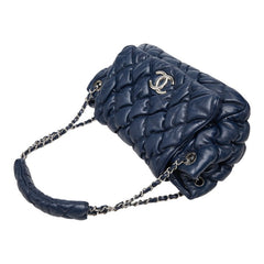 シャネル マトラッセ バブルキルト ココマーク チェーン ショルダーバッグ ハンドバッグ ネイビー ラムスキン レディース CHANEL 【中古】