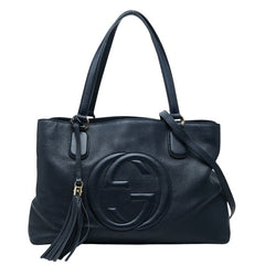 グッチ ソーホー トートバッグ ショルダーバッグ 2WAY 308363 ネイビー レザー レディース GUCCI 【中古】