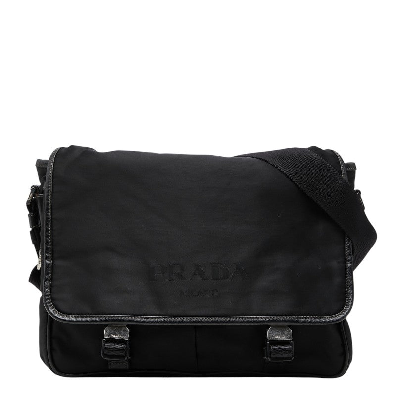 プラダ 三角ロゴプレート ショルダーバッグ メッセンジャーバッグ VA0768 ブラック ナイロン レザー レディース PRADA 【中古】