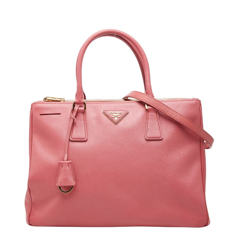 プラダ ガレリア 三角ロゴプレート ハンドバッグ ショルダーバッグ 2WAY BN2274 ピンク サフィアーノレザー レディース PRADA 【中古】