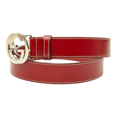 グッチ インターロッキングG ロゴ バックルベルト 114874 レッド レザー レディース GUCCI 【中古】