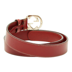 グッチ インターロッキングG ロゴ バックルベルト 114874 レッド レザー レディース GUCCI 【中古】