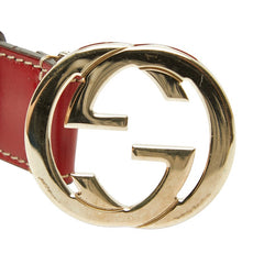 グッチ インターロッキングG ロゴ バックルベルト 114874 レッド レザー レディース GUCCI 【中古】