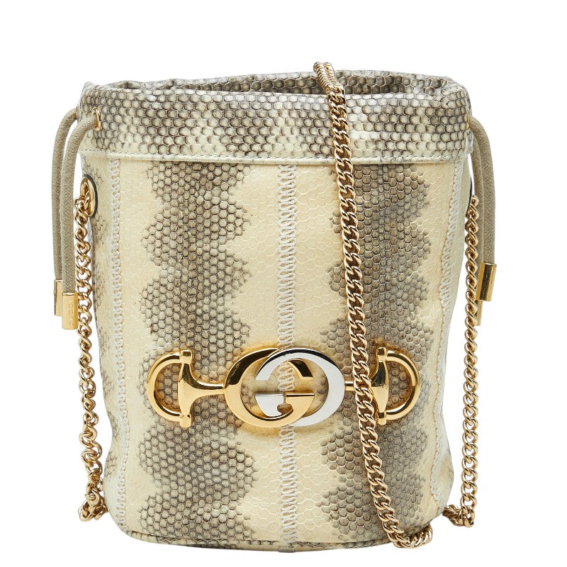 グッチ ズゥミ チェーン ショルダーバッグ パイソン型押し 576432 ベージュ レザー レディース GUCCI 【中古】