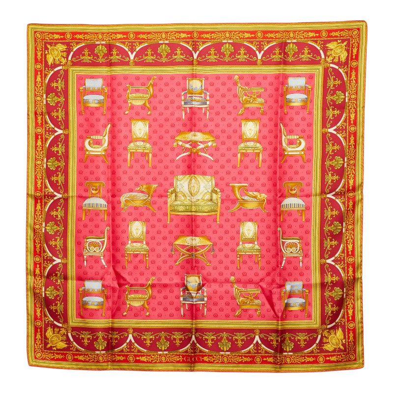 グッチ チェアパターン柄 椅子 スカーフ ピンク マルチカラー シルク レディース GUCCI 【中古】