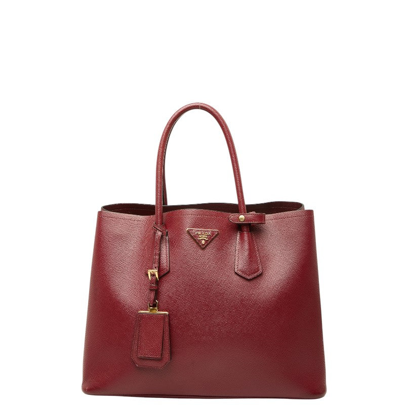 プラダ 三角ロゴプレート ドゥーブレ トートバッグ ハンドバッグ レッド レザー レディース PRADA 【中古】