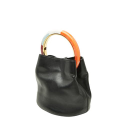 マルニ パニエ ハンドバッグ バケットバッグ ブラック レザー レディース MARNI 【中古】