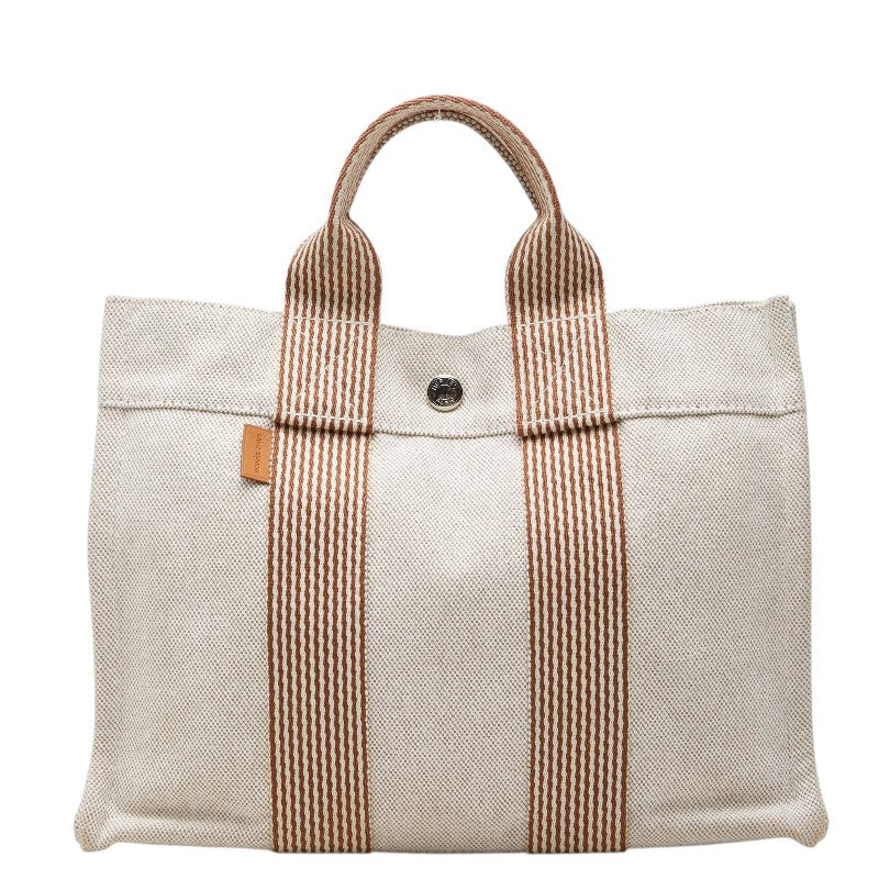 エルメス ニューフールトゥPM トートバッグ ハンドバッグ アイボリー系 ブラウン キャンバス レディース HERMES 【中古】