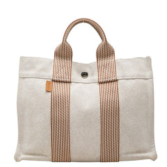 エルメス ニューフールトゥPM トートバッグ ハンドバッグ アイボリー系 ブラウン キャンバス レディース HERMES 【中古】