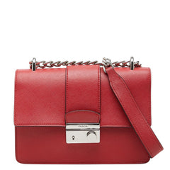 プラダ チェーン ショルダーバッグ レッド サフィアーノレザー レディース PRADA 【中古】