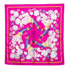 エルメス カレ90 FLEURS RAISINS 葡萄の花 スカーフ ピンク マルチカラー シルク レディース HERMES 【中古】
