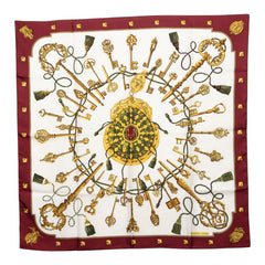 エルメス カレ90 LES CLES 鍵 スカーフ レッド マルチカラー シルク レディース HERMES 【中古】