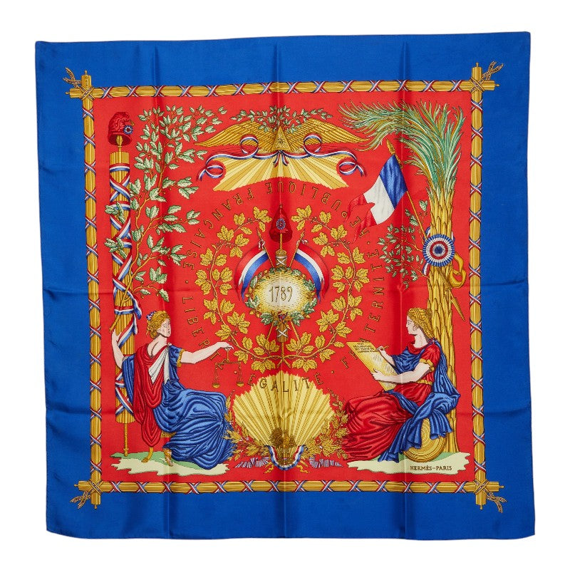 エルメス カレ90 1789 LIBERTE EGALITE FRATERNITE REPUBLIQUE FRANCAISE 1789年フランス革命を記念して スカーフ 大判 レッド ブルー シルク レディース HERMES 【中古】