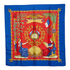 エルメス カレ90 1789 LIBERTE EGALITE FRATERNITE REPUBLIQUE FRANCAISE 1789年フランス革命を記念して スカーフ 大判 レッド ブルー シルク レディース HERMES 【中古】