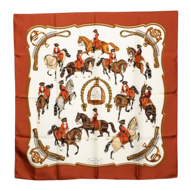 エルメス カレ90 REPRISE 乗馬風景 スカーフ ブラウン マルチカラー シルク レディース HERMES 【中古】
