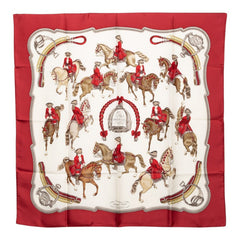 エルメス カレ90 REPRISE 乗馬風景 スカーフ レッド マルチカラー シルク レディース HERMES 【中古】