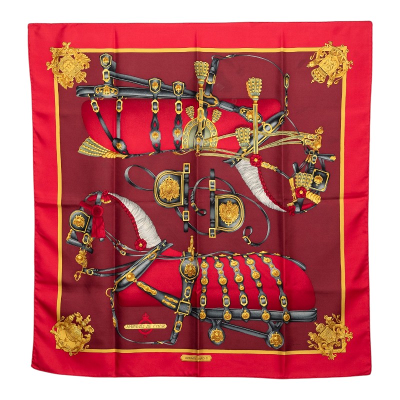 エルメス カレ90 HARNAIS DE COUR 宮廷の馬具 スカーフ レッド マルチカラー シルク レディース HERMES 【中古】