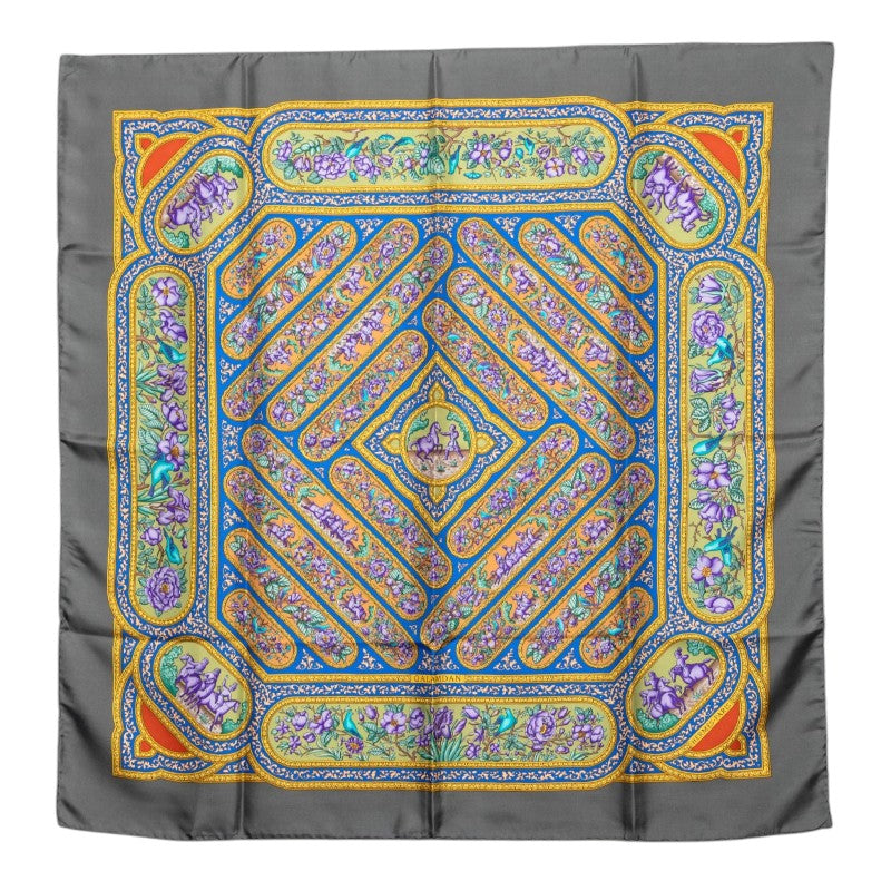 エルメス カレ90 QALAMDAN カラムダン スカーフ グレー マルチカラー シルク レディース HERMES 【中古】