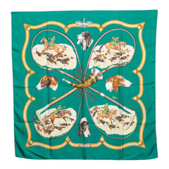 エルメス カレ90 LE LAISSER COURRE 猟犬 スカーフ グリーン マルチカラー シルク レディース HERMES 【中古】