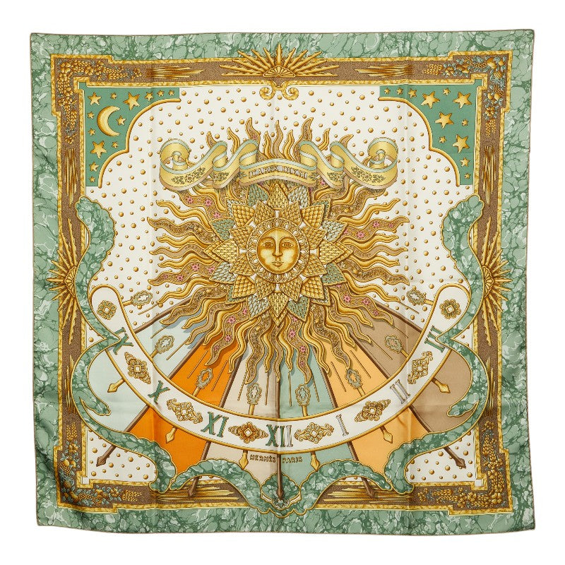 エルメス カレ90 今日一日を楽しむ CARPE DIEM スカーフ グリーン マルチカラー シルク レディース HERMES 【中古】