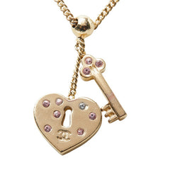 シャネル ココマーク ハート キー 鍵 ネックレス ゴールド ピンク メッキ ラインストーン レディース CHANEL 【中古】
