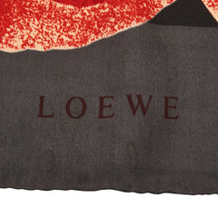 ロエベ 牡丹 プリント スカーフ グレー レッド シルク レディース LOEWE 【中古】
