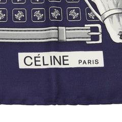 セリーヌ トリオンフ マカダム 馬車柄 スカーフ ネイビー シルク レディース CELINE 【中古】