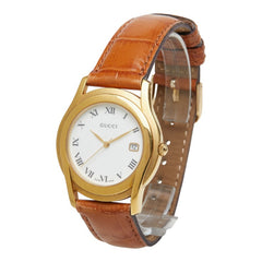 グッチ 腕時計 社外ベルト 5400M クオーツ ホワイト文字盤 ステンレススチール メッキ レザー メンズ GUCCI 【中古】