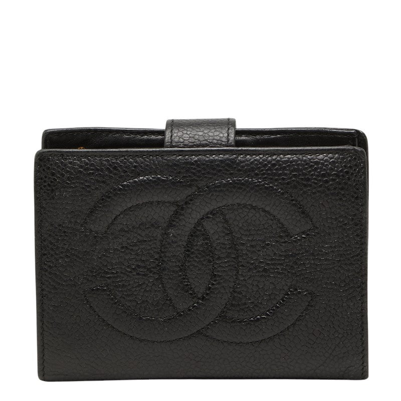 シャネル ココマーク 二つ折り財布 がま口 小銭入れ ブラック キャビアスキン レディース CHANEL 【中古】