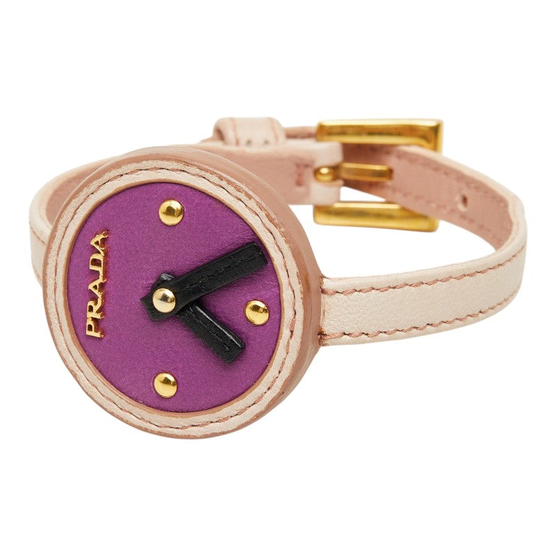 プラダ 時計 ウォッチ モチーフ ブレスレット 1AJ835 ピンクベージュ パープル レザー レディース PRADA 【中古】