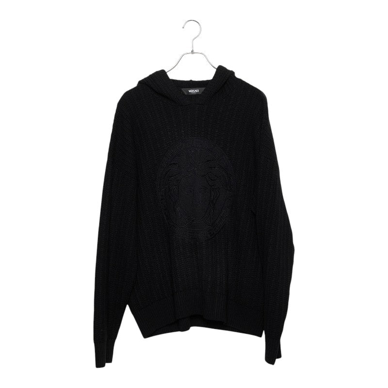 ヴェルサーチェ メデューサ ケーブル ニット パーカー プルオーバー サイズ50 ブラック ウール コットン メンズ VERSACE 【中古】