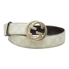 グッチ グッチシマ インターロッキングG ベルト サイズ85・34 114876 オフホワイト レザー メンズ GUCCI 【中古】