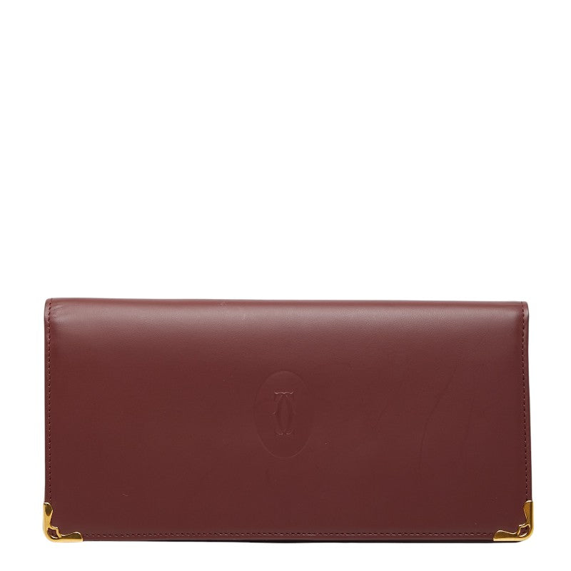 カルティエ マストライン 長財布 ボルドー ワインレッド レザー レディース CARTIER 【中古】