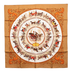 エルメス カレ90 LA PROMENADE DE LONGCHAMPS ロンシャンへの散歩 スカーフ ベージュ ホワイト シルク レディース HERMES 【中古】