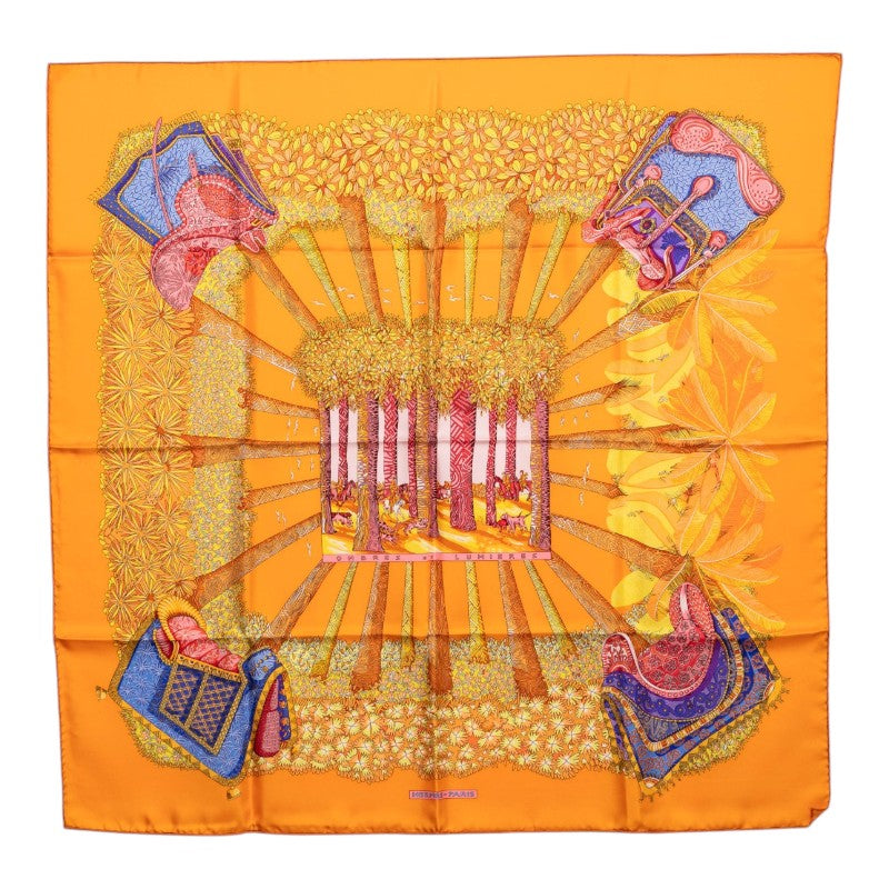 エルメス カレ90 Ombres et Lumieres 影と光 スカーフ オレンジ シルク レディース HERMES 【中古】