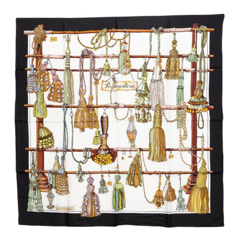 エルメス カレ90 Pasementerie 紐飾り スカーフ ブラック ホワイト シルク レディース HERMES 【中古】