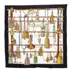 エルメス カレ90 Pasementerie 紐飾り スカーフ ブラック ホワイト シルク レディース HERMES 【中古】