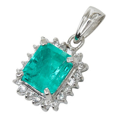 Pt900 プラチナ エメラルド1.14ct ダイヤ0.17ct フラワーモチーフ ペンダントトップ ネックレス レディース 【中古】