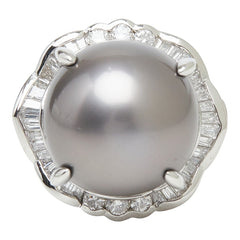 Pt900 プラチナ ブラックパール（黒蝶真珠） 黒蝶真珠14mm ダイヤ0.77ct リング 指輪 レディース 11.5号 【中古】