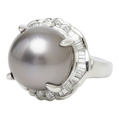 Pt900 プラチナ ブラックパール（黒蝶真珠） 黒蝶真珠14mm ダイヤ0.77ct リング 指輪 レディース 11.5号 【中古】