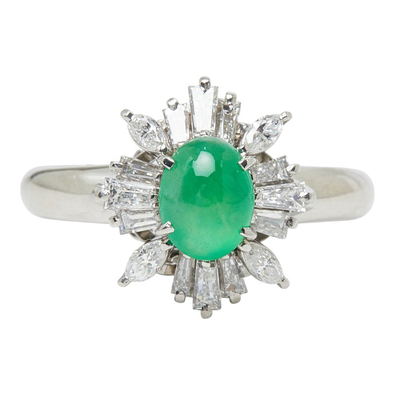 Pt850 プラチナ ヒスイ ダイヤモンド 翡翠0.82ct ダイヤ0.62ct フラワーモチーフ リング 指輪 レディース 11.5号 【中古】