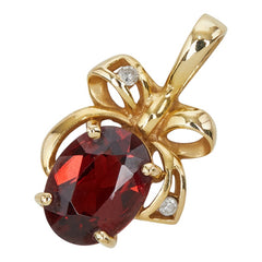 K18YG イエローゴールド ガーネット1.56ct ダイヤ リボンモチーフ ペンダントトップ ネックレス レディース 【中古】