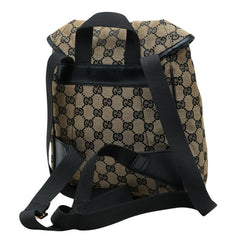 グッチ GGキャンバス バックパック リュック 巾着 019-0352 ベージュ ブラック キャンバス レザー レディース GUCCI 【中古】