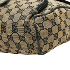 グッチ GGキャンバス バックパック リュック 巾着 019-0352 ベージュ ブラック キャンバス レザー レディース GUCCI 【中古】
