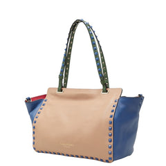 ヴァレンティノ ロックスタッズ トートバッグ ショルダーバッグ 2WAY ベージュ ブルー レザー レディース VALENTINO 【中古】
